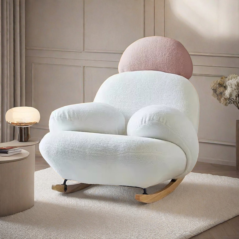 Chaise berçante décontractée, Blanc cassé / rose