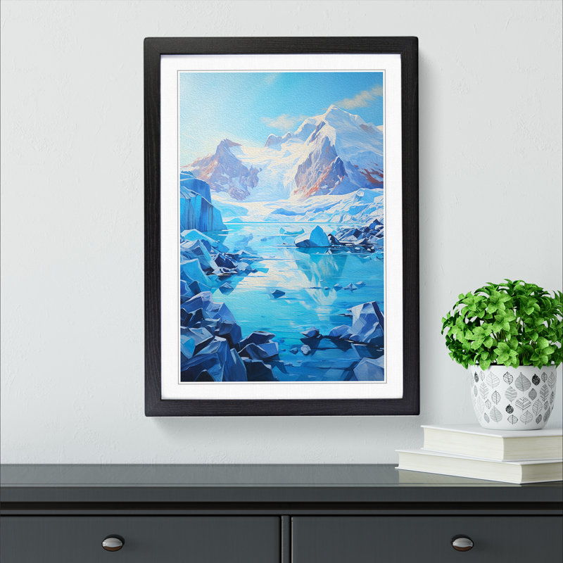 Glacier Action Painting No.2 - Framed Print, 64cm H x 46cm W x 2cm D, Black Framed