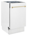ZLINE Autograph Edition 18 in. Tallac Series Dishwasher in White Matte W/ Champagne Bronze Handle, 51dBa (DWVZ-WM-18-CB)