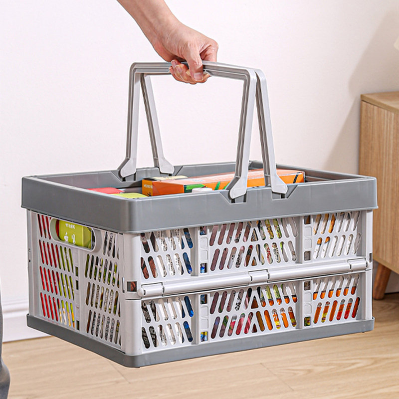 Storage Crate Bin Foldable With Handle Storage Basket, Gray