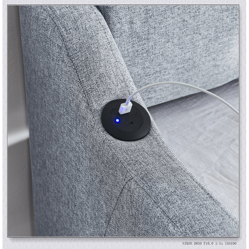 Lit de jour rembourré avec lit gigogne et charge USB, Gris