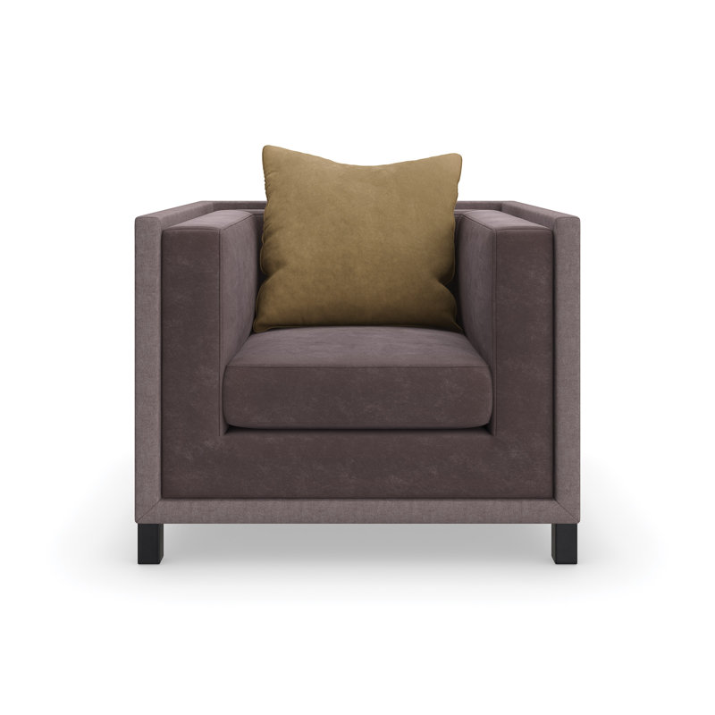 Chocolate Brown Linen and Mohair Tuxedo Chair with Metal Legs