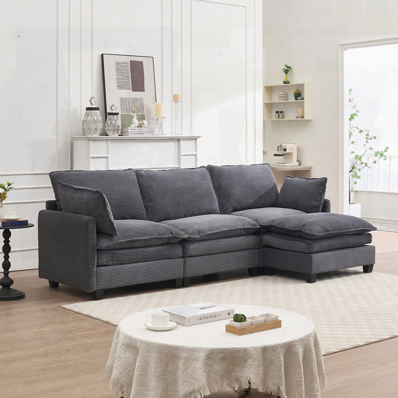 Large Upholstered sofa Couch, Dark Gray