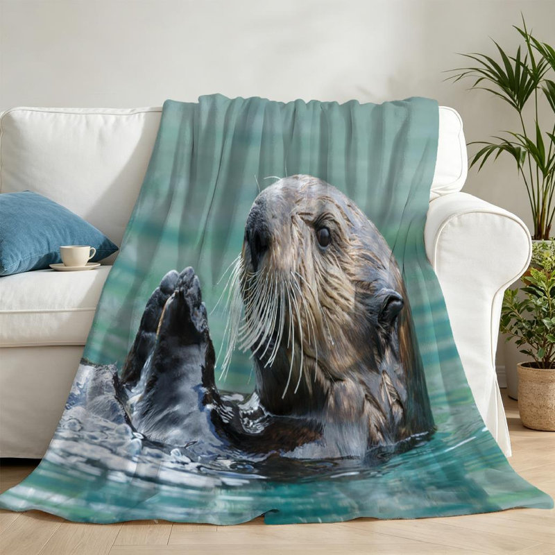 Jeté en flanelle bleue ultra douce, loutre de mer, Jeté 50 po x 60 po
