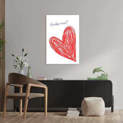 Voulez Vous Red Heart Minimalist Romantic Wall Art Print