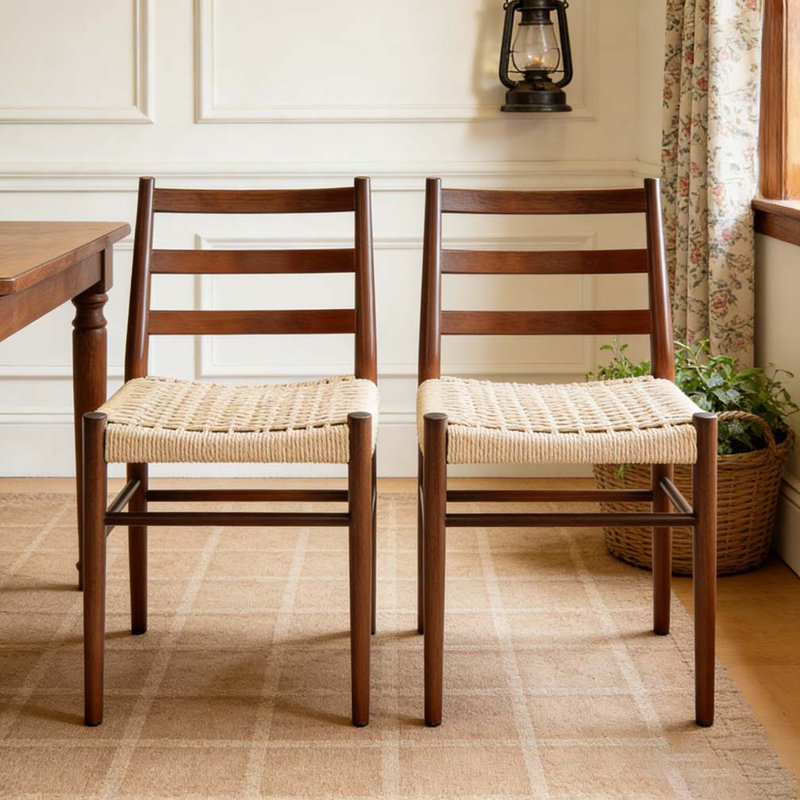 Dining Chairs Set of 2, Woven Rope Seat with Sturdy Metal Frame, Mid Century Modern Dining Room Chairs for Kitchen, Living Room, Restauran