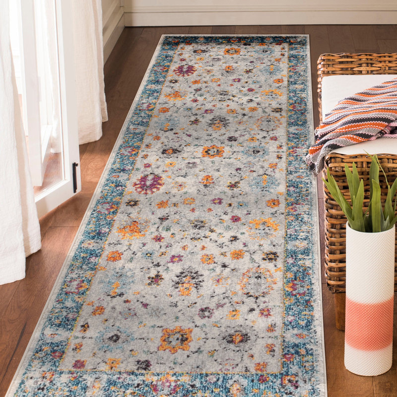 Miranda Traditional Bordered Durable Performance Orange/Blue Area Rug, Runner 2'7" x 8'