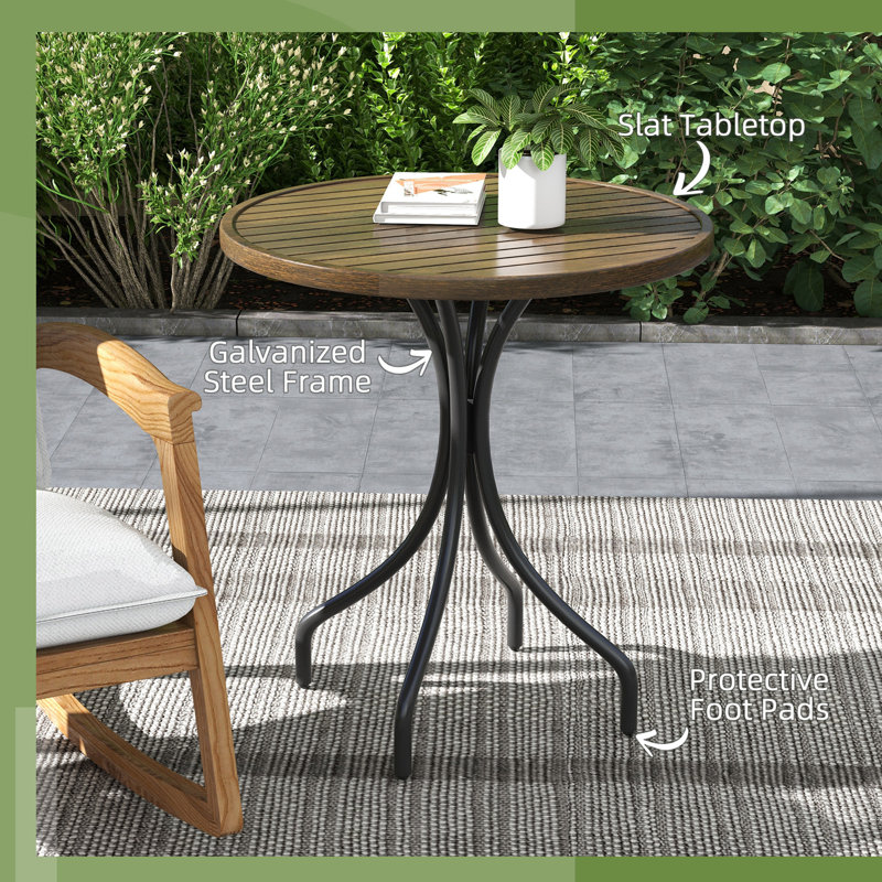 Outdoor Side Table, 26" Round Patio Table With Steel Frame And Slat Tabletop