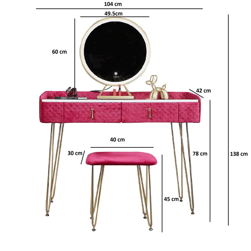 Schaghticoke Dressing Table with Mirror, Raspberry