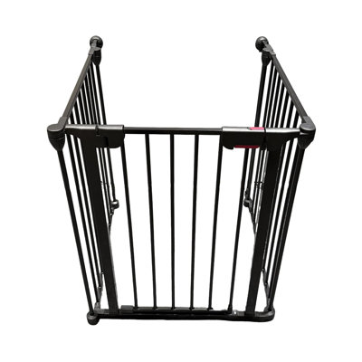 75.3"×29” Extra Wide Baby Gate & Pet Playpen, 3-Panel Metal Play Yard with Walk-Through Door - Hardware Mounted Indoor Safety Gate for Stairs, Doorways, Fireplace