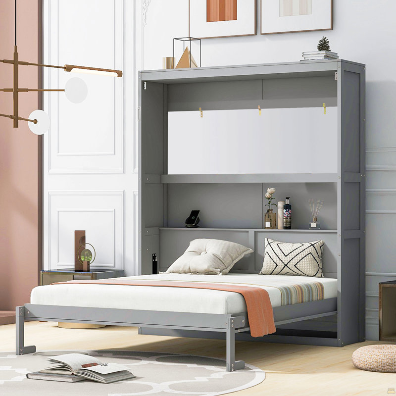 Grand lit escamotable mural avec tablettes