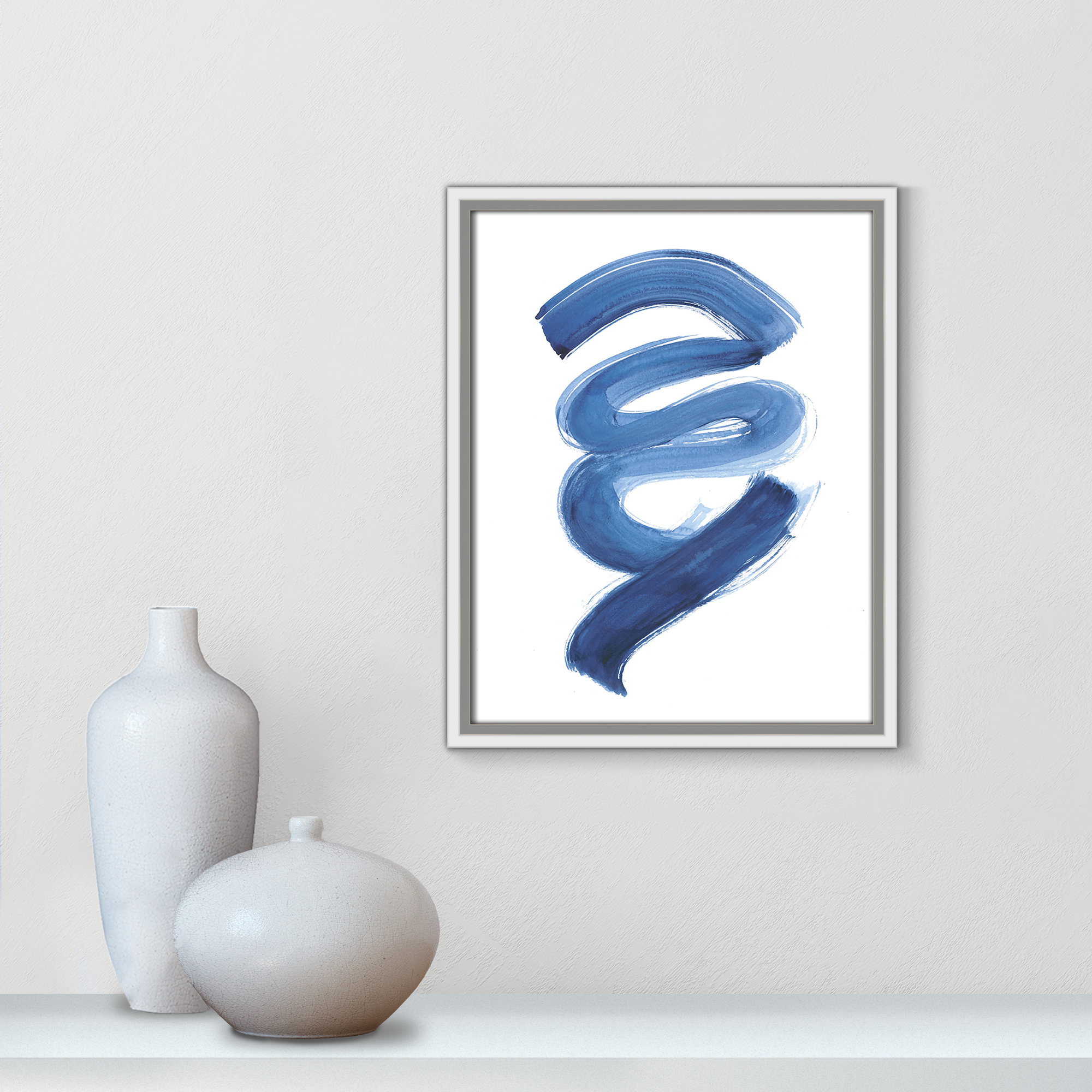 Slinky Indigo I by Filippo Ioco - Painting Print, 15.5" H x 12.5" W x 2" D, White Framed Canvas