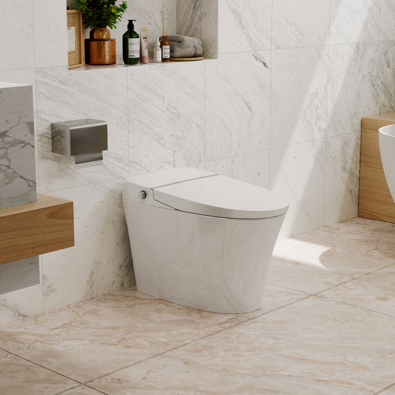 PineLn Smart Toilet Bidet Dual Flush Toilet 1/1.28 GPF,Foot Sensor Flush,Night Light,Self-Cleaning Nozzle