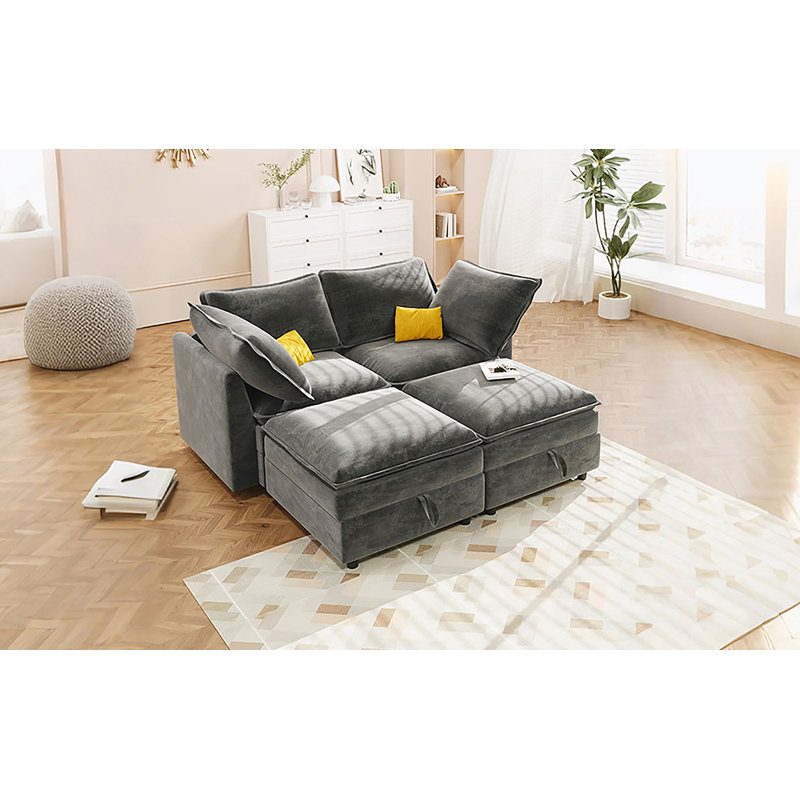 Canapé modulaire 4 pièces avec rangement libre Mirod, Gris