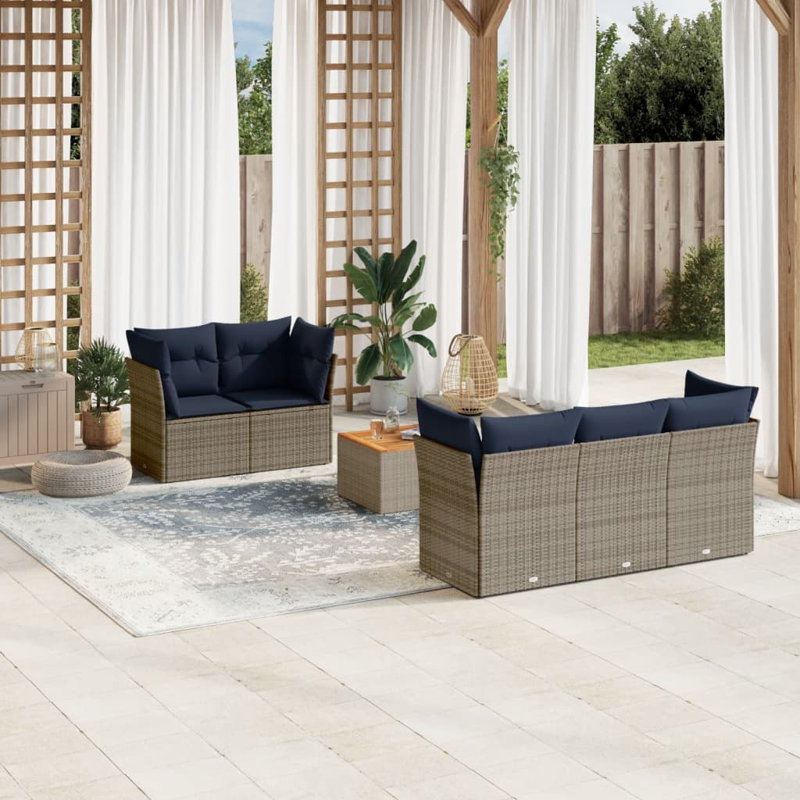  Ensemble de canapé de patio 6 pièces avec coussins en rotin de polyester gris