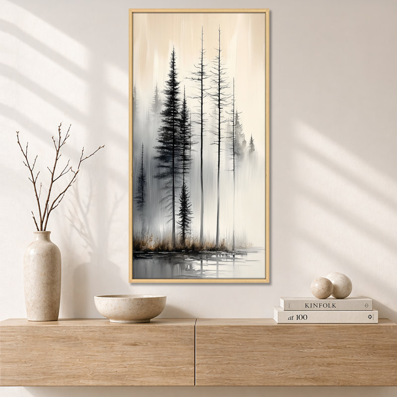Beige gris Bodie I - impression sur toile de pin, art mural nature, H 32 po x l 16 po, Cadre naturel flottant
