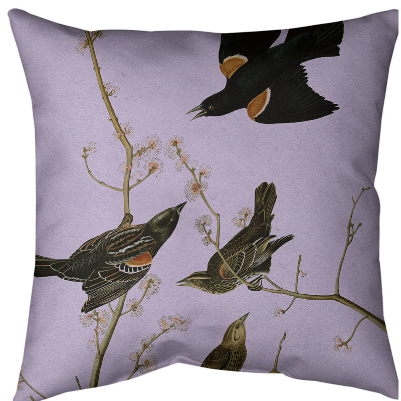 Housse de coussin en coton Winged Starling, 14 po x 14 po, Mauve, Faux lin