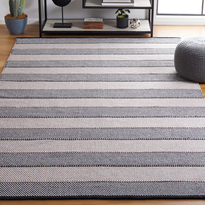 Tapis rayé kilim 803 ivoire / noir, Rectangle 6 pi x 9 pi