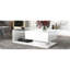 Table basse blanche ultrabrillante avec verre trempé, centre de salon moderne en bois et plateau en verre à fabrication artisanale, structure-413977252