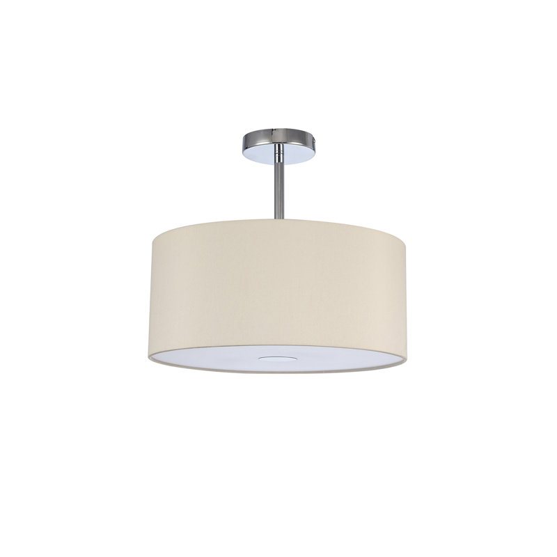 Fabric Semi Flush Mount, Polished Chrome, Ivory Pearl, 18cm H x 40cm W x 40cm D