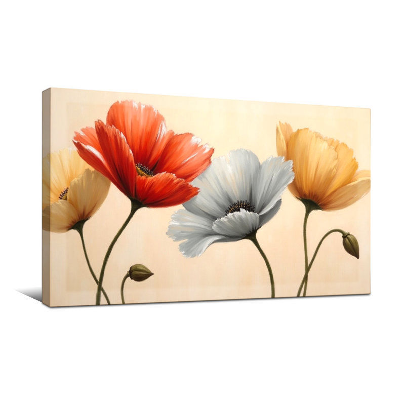 Plantes et fleurs coquelicots aux couleurs vives sur toile, H 16 po x l 32 po