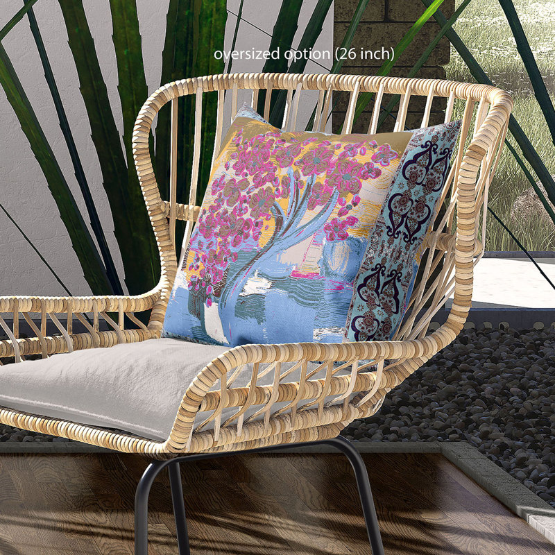 Housse et insert de coussin carré en polyester intérieur / extérieur, 18 po x 18 po, Bleu ciel / rose