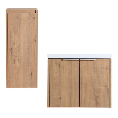 Bathroom Vanity With Sink And Side Cabinet - 36" Ample Storage Contemporary Rust Handle Modern Fixture