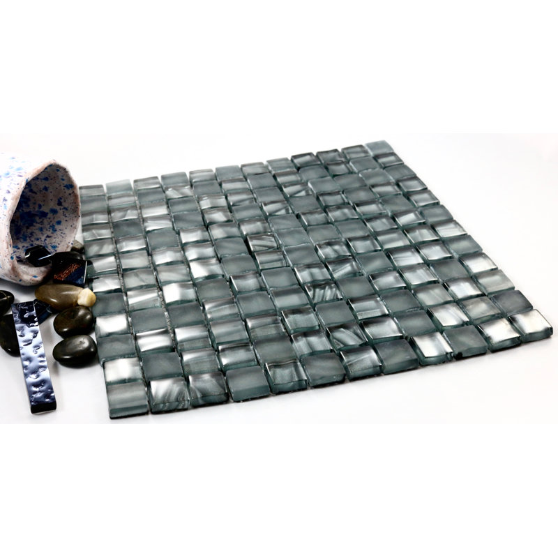 Bella Glass Grid Mosaic Wall & Floor Tile, Gray