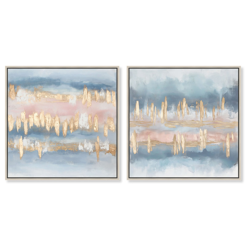Ensemble de décorations murales bleues Skyline Luster Duo par Art Remedy, cadre argenté, 12 x 12, H 13 po x l 13 po