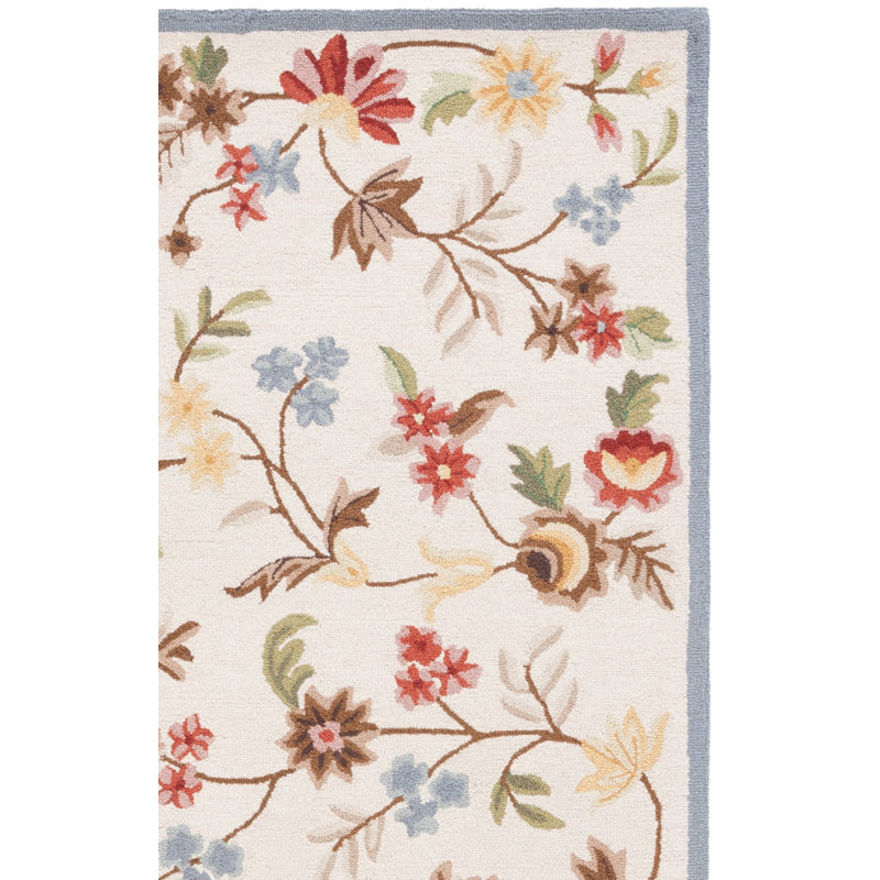 Chelsea Hand Tufted Wool Cotton Floral Rug in Ivory/Green, Rectangle 2'9" x 4'9"
