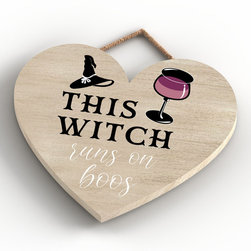 This Runs on Boos Wooden Heart Plaque, 16cm H x 17cm W x 0.9cm D, Brown