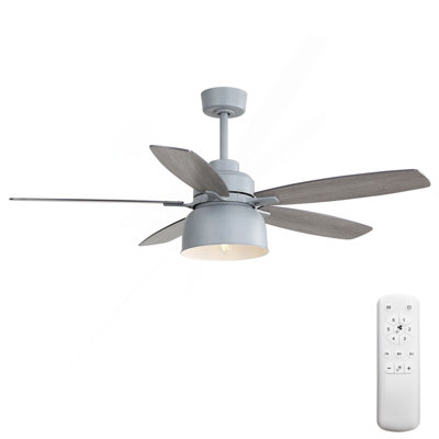 52-Inch Premium Cement Gray Ceiling Fan With Light,E26 Bulb Included,Remote Control,DC Motor,5 Plywood Blades