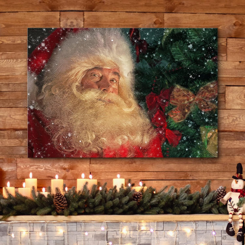 Arbre de Noël neige, père Noël, célébrations et fêtes, décor, illustrations, art moderne, Toile tendue, H 12 po x l 18 po