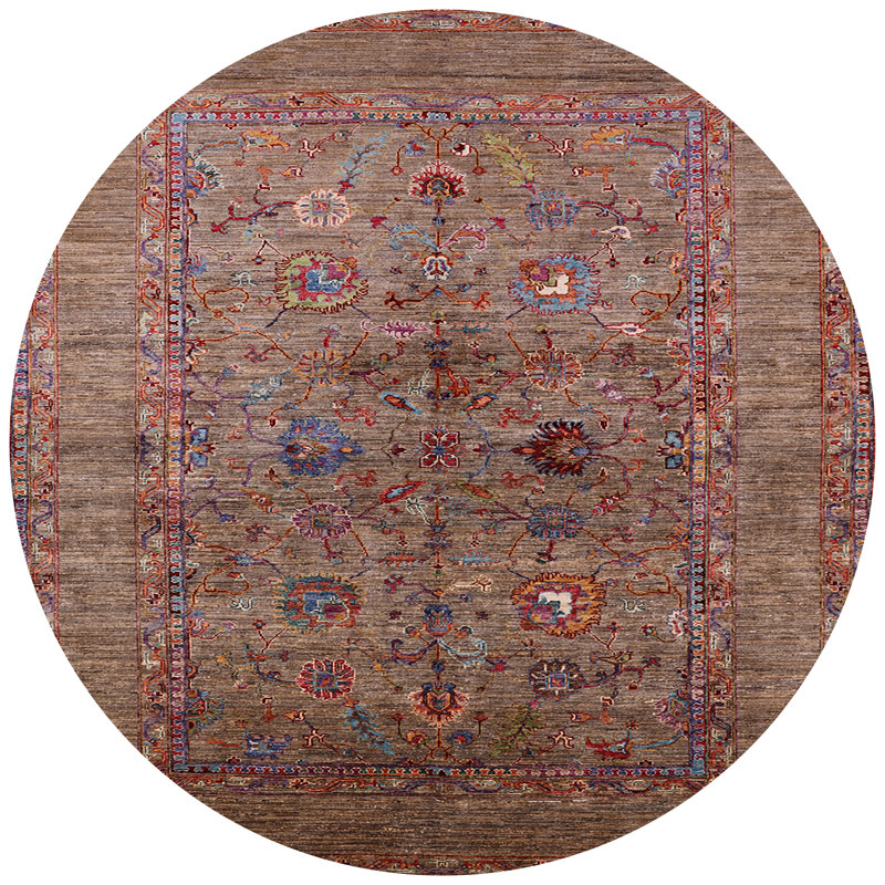 Tapis brun à motif oriental, Rond 4 pi