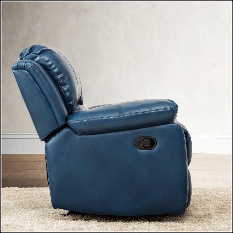 Charlotte Navy Blue Leather Gel Recliner,  Navy Blue Faux Leather, Manual - Push Button
