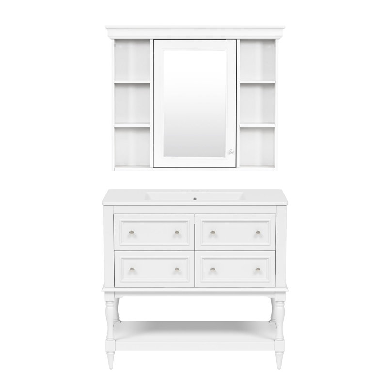 36" Single Bathroom Vanity with Ceramic Sink, White