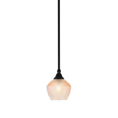 Torrence Hung Mini Pendant Shown In Matte Black Finish With 6" Amber Textured Glass