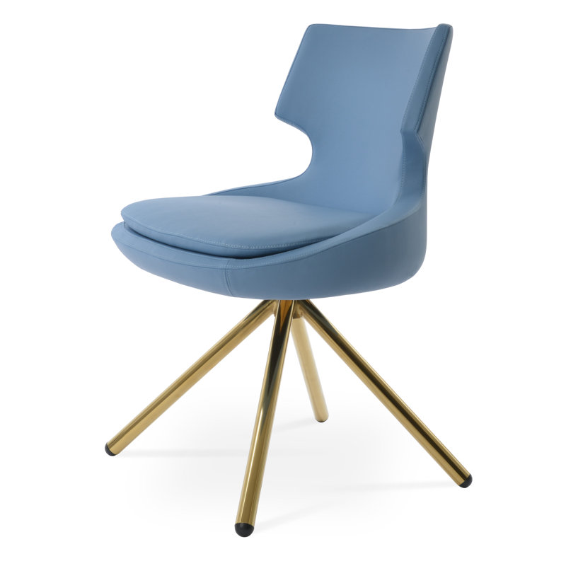 Chaise d'appoint Patara, Similicuir bleu, Or, Cuirette