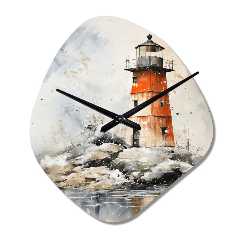 Horloge murale de forme unique en forme de phare, "Lighthouses By The Cliff II", corail, Petit