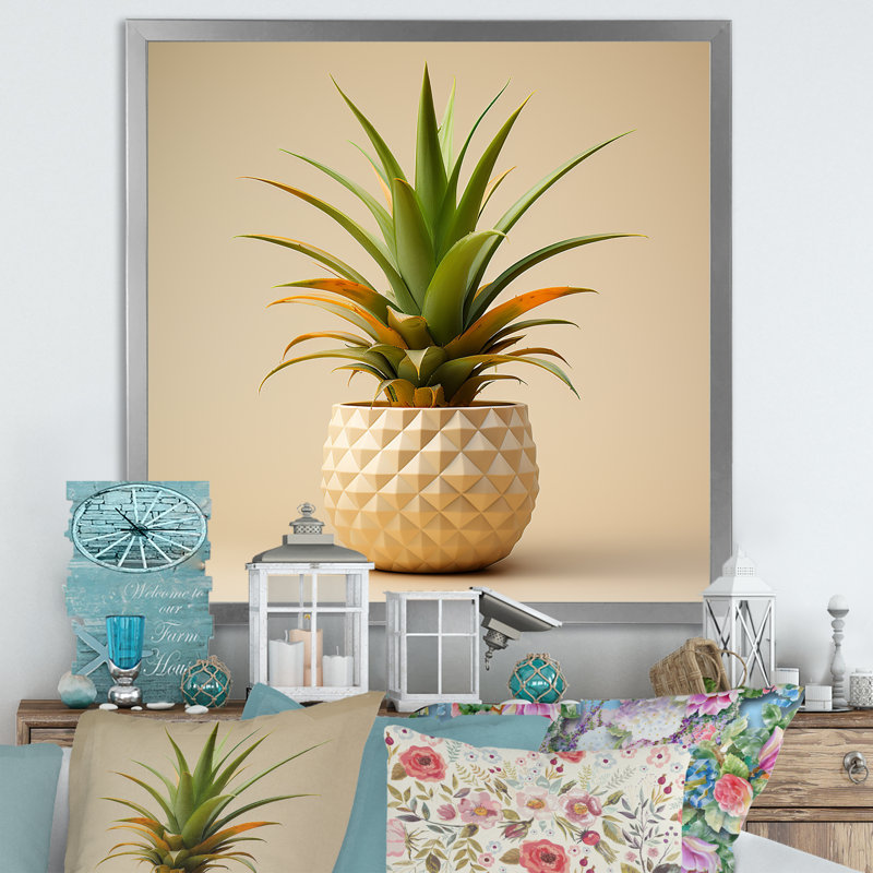 Bauhaus, minimalisme, ananas II - ananas, art mural, Cadre photo argenté, H 16 po x l 16 po x P 1 po