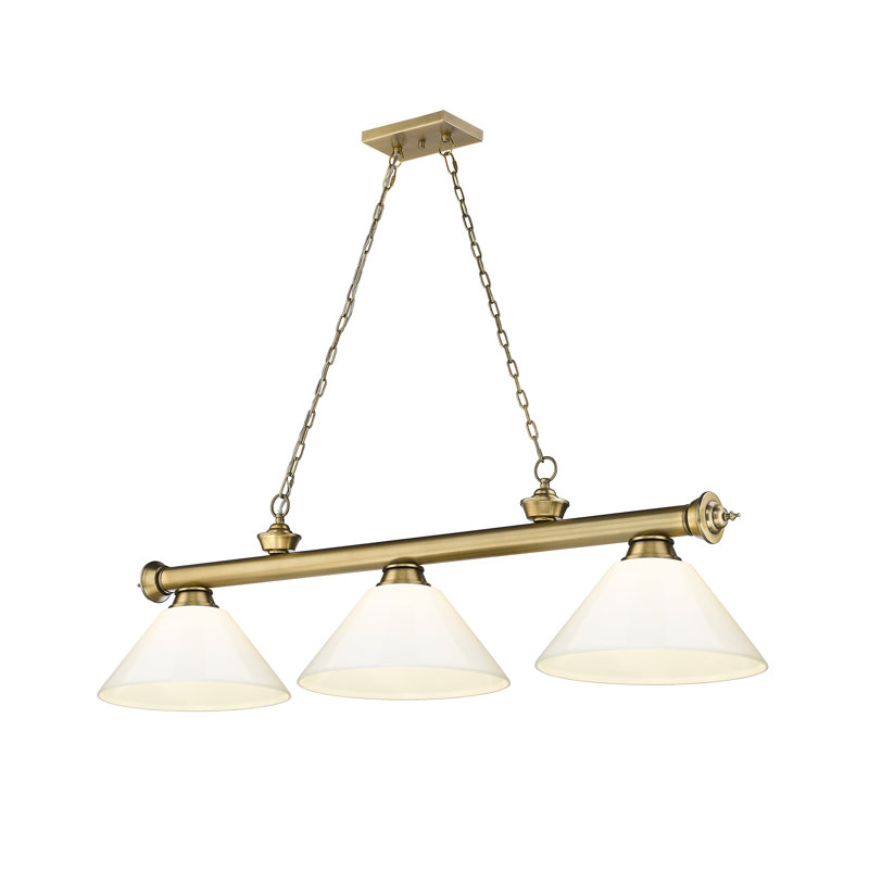 Luminaire suspendu linéaire 3 lumières Annaleisa, Blanc, Laiton frotté