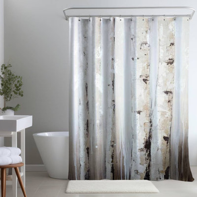 Modern Landscapes Trees – Abstract White Birches – Polyester Shower Curtain, Dye Sublimation Print, 71" W × 74" L