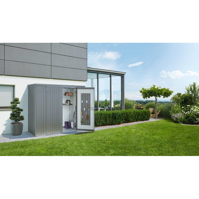 Biohort Equipment Locker 230 7.5' L x 2.7' D x 6' H Water Resistant Metal Tool Storage Shed with Lock Quartz Gray, No
