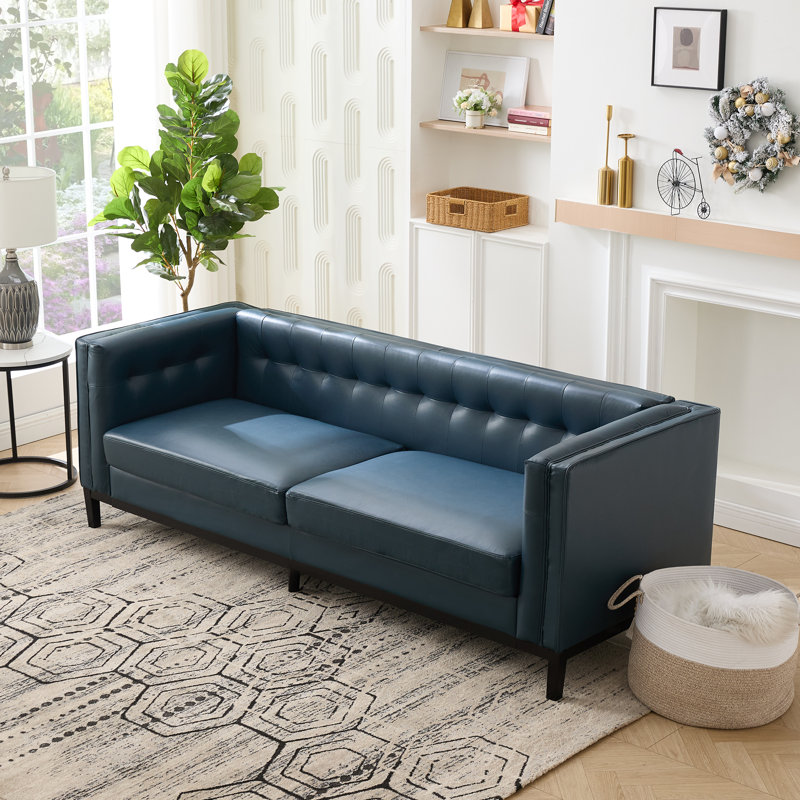 91'' Chenille Velvet Living Room Sofa, Blue