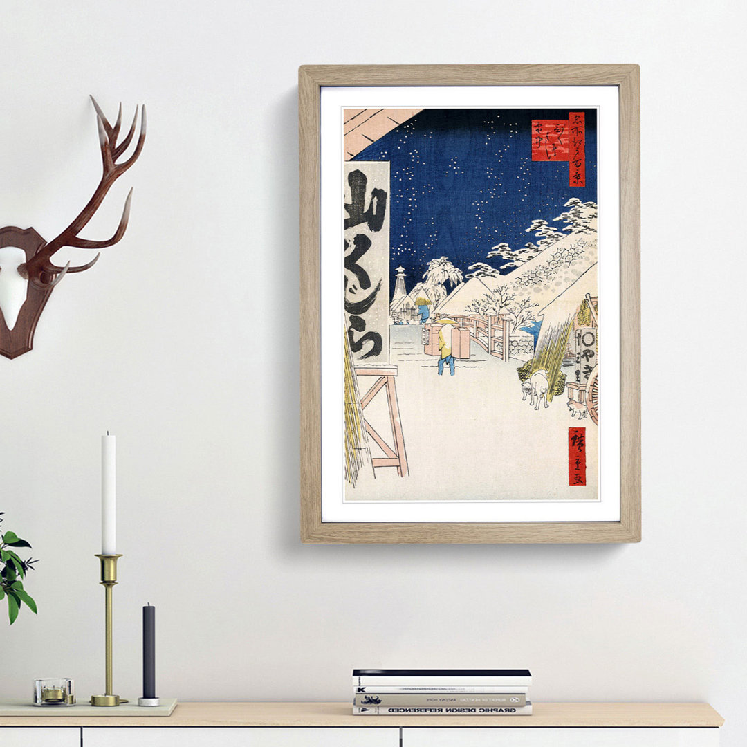 Bikuni Bridge in Snow by Utagawa Hiroshige - Framed Print