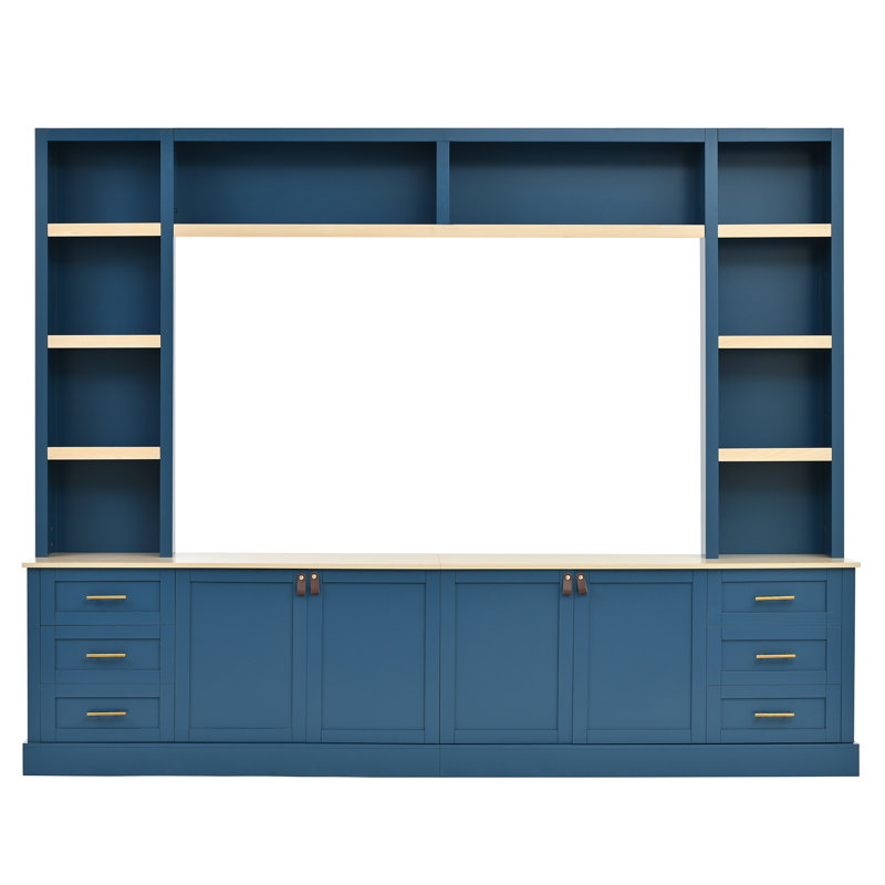 Entertainment Center With Bookshelves, 6 Drawers And 2 Cabinets, Navy Blue