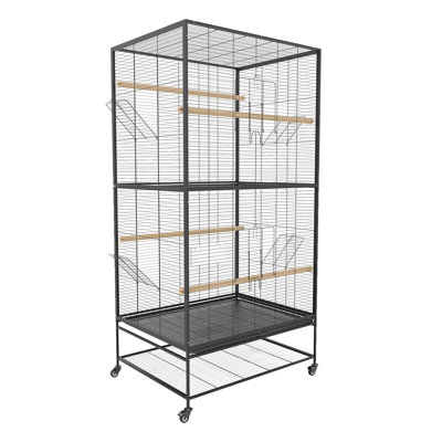 Extra Large Flat Top Carbon Steel Bird Cage With Rolling Stand Spacious Aviary For Parrots Cockatiels African Grey Conures Budgies Parakeets Pigeons Removable Tray Secure Lock Indoor Outdoor Use