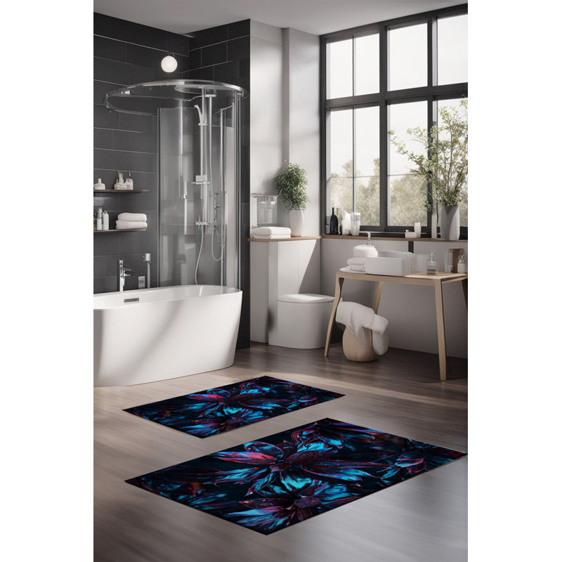 Eakly Luxury Bathmat Set (2 Pieces), 100% Polyester, 16.0 x 23.6 inches & 23.6 x 39.4 inches | Non-Slip Antibacterial Design, 0.3 in Pile Height | Machine Washable, Durable & Easy to Clean | Ideal for Bathroom Décor