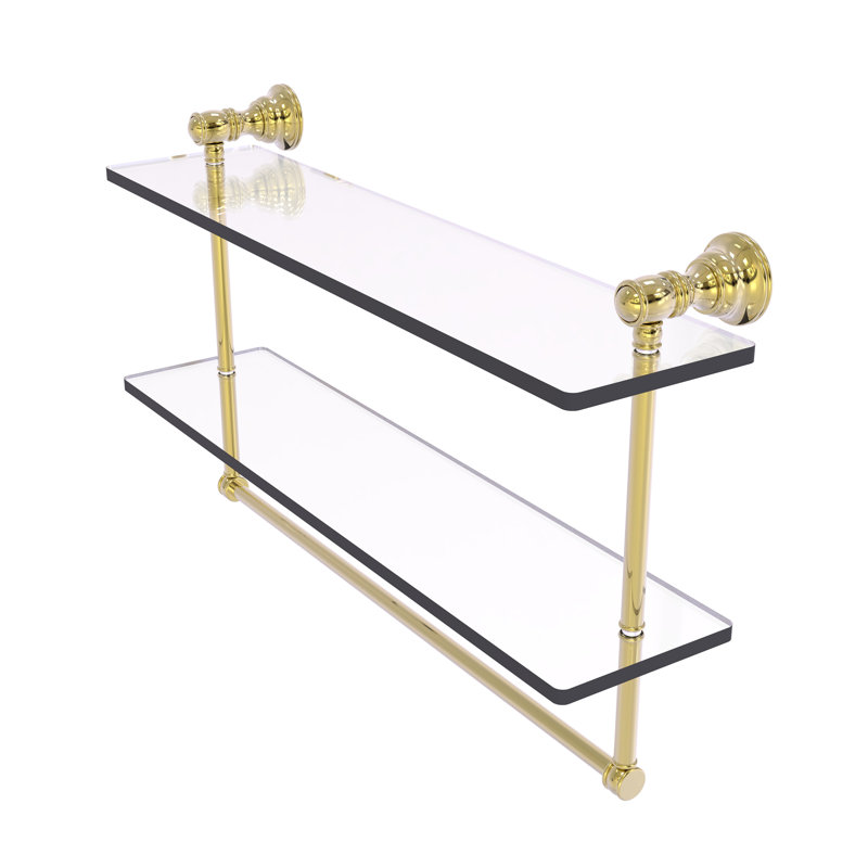 Freyja 2 Piece Glass Tiered Shelf with Towel Bar, 5.54" H x 22" W x 9.5" D, Unlacquered Brass