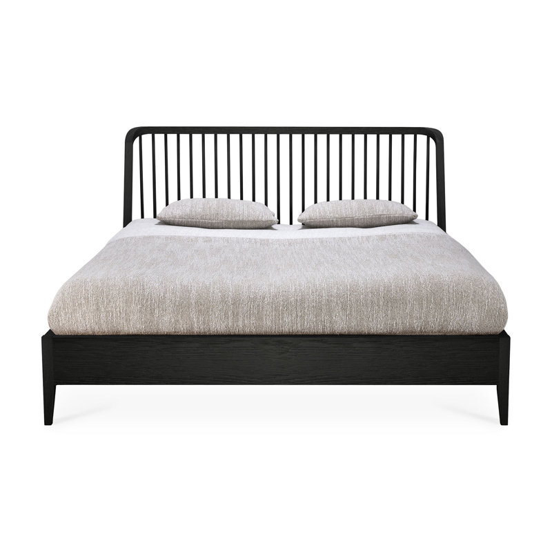 Spindle Solid Wood Bed, King, Oak Black
